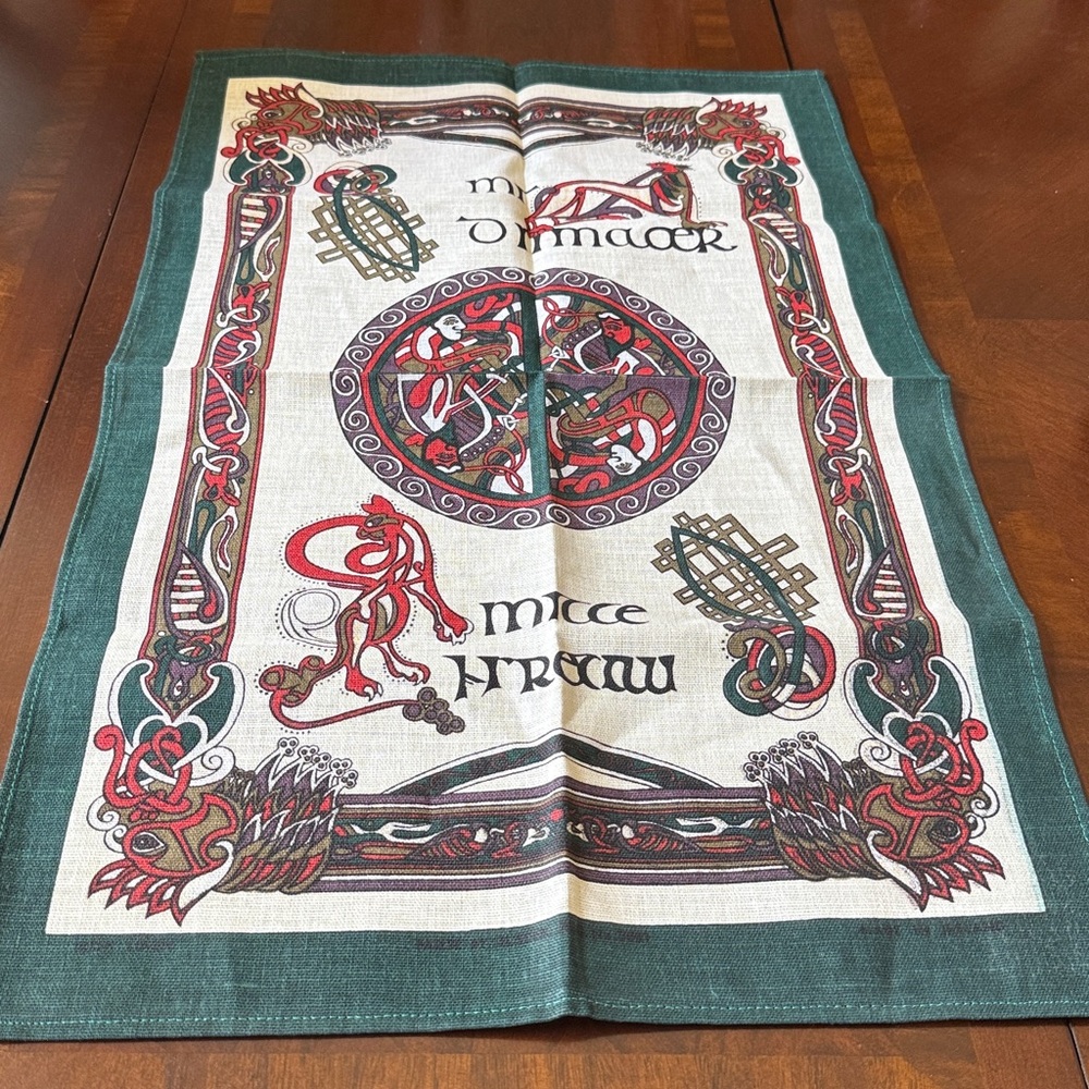 Irish 100% linen kitchen towel Ulster Weavers Mythical creatures Gaelic pattern